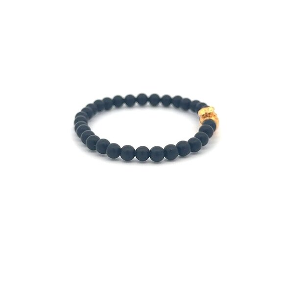 18K Gold Money Bag Matte Onyx Mini Gemstones 4mm Lucky Charm Elastic Bracelet - Picture 5 of 5
